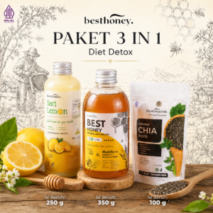 best honey | paket diet detox 3in1 lemon, chia seed dan madu multiflora raw honey